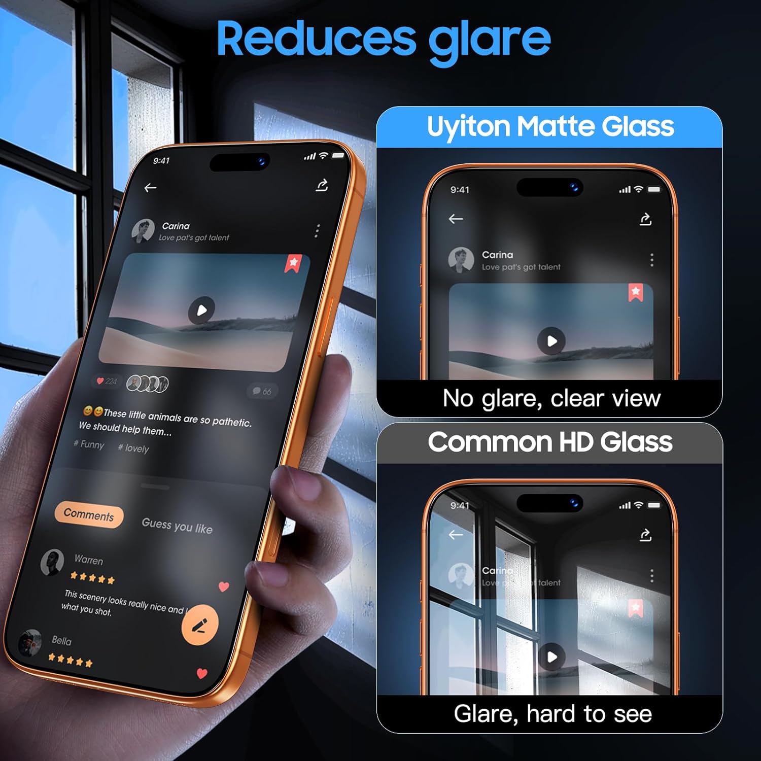 Uyiton Compatible with iPhone 17 Pro Max Matte Screen Protector - Anti-Fingerprint [Easy to Install] Shatterproof Full Coverage Smooth as Silk 9H Tempered Glass Screen Cover, 2 Pack